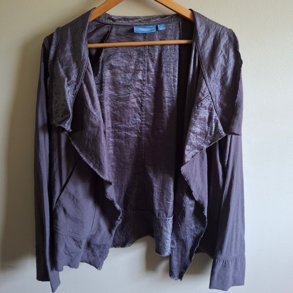 Vera Wang Gray Purple Metallic Shimmer Blazer Whimsigoth Edgy Modern Raw Hem L